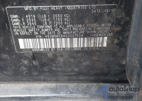 2016 Subaru Legacy 2.5I Premium from USA, damaged, VIN 4S3BNAC6XG3021608